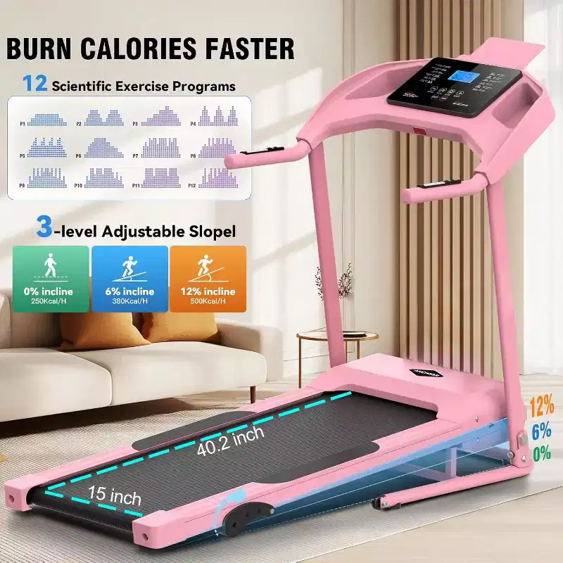 KRISRATE Treadmill with Incline, 3.5HP Smart Portable Folding Treadmill for Home, Running Machine with Smart Fitness Tracking, Silent Shock Absorption