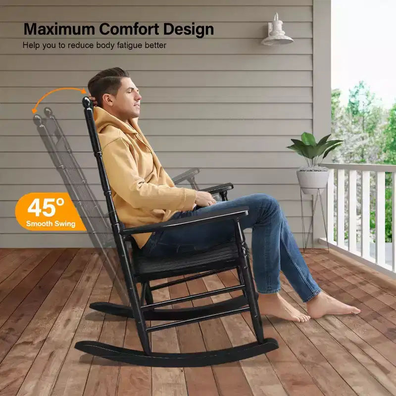 Karl Home | Lathe-Turned Solid Wood Patio Rocking Chairs (Set of 2)