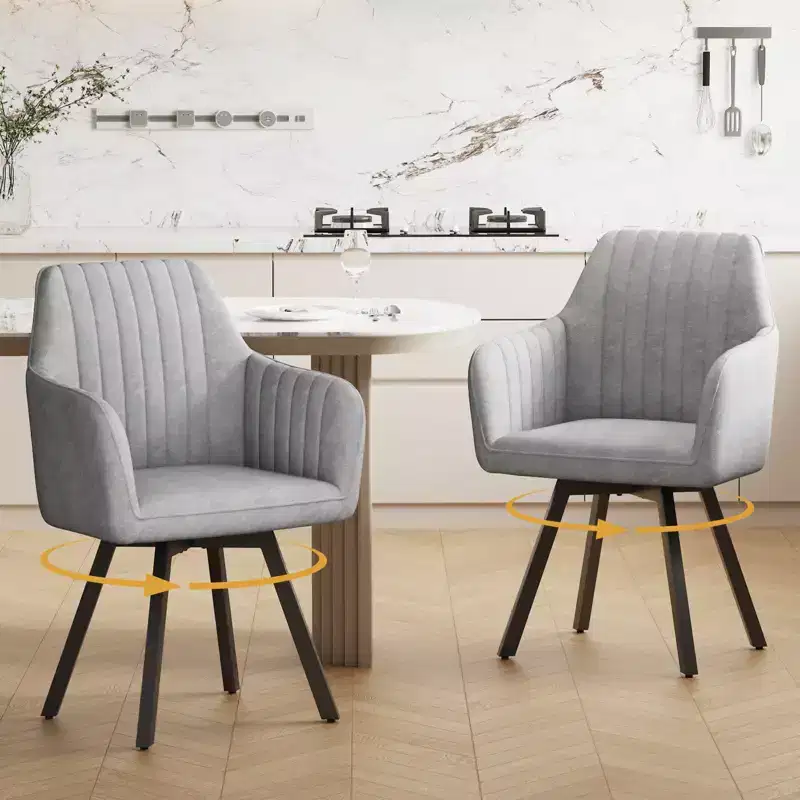 2-Pcs Mid Century Dining Chairs Upholstered Dining Room Chairs With Armrest