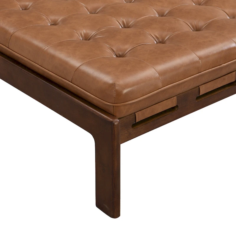 Christopher Knight Home - 34 Tufted Upholstered Cocktail Ottoman, Square Leather Ottoman Coffee Table with Rubber Wood Frame