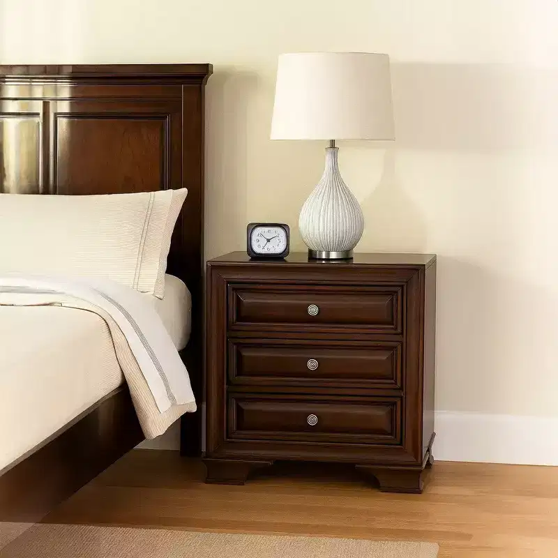 Royal Hampton Wooden Night Stand With 3 Drawers In Cherry Brown