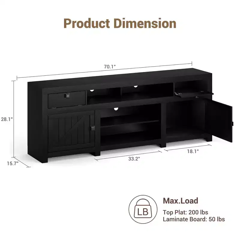 70.1 Farmhouse Wood TV Stand for 70 Inch TVs, Entertainment Center with Drawers, Adjustable Shelves & Cable Management for Living Room & Bedroom
