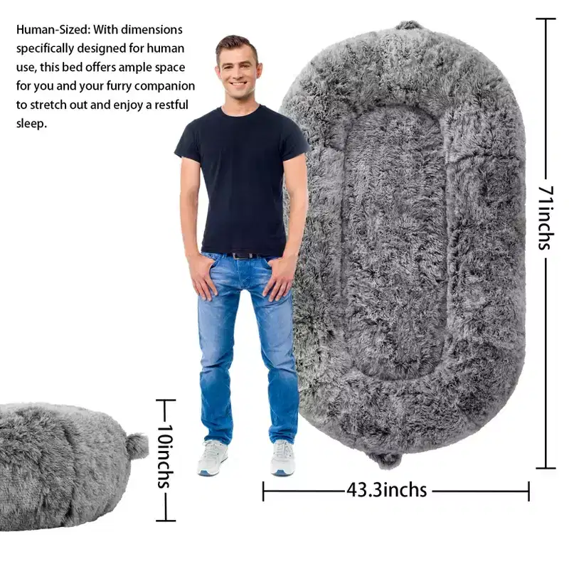 Human Dog Bed 71 Giant Bean Bag Bed Faux Fur Plush Dog Bed Washable Dog Bed for Humans with Handle, Removal Cover, Orthopedic Dog Beds
