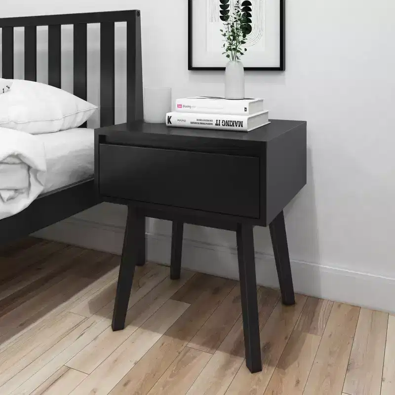 Plank+Beam Solid Wood Nightstand with Storage Drawer, Modern Small End Table