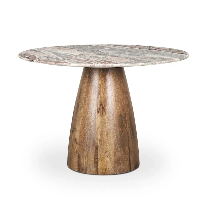 Round Pedestal Dining Table with Pink Marble Top - 42