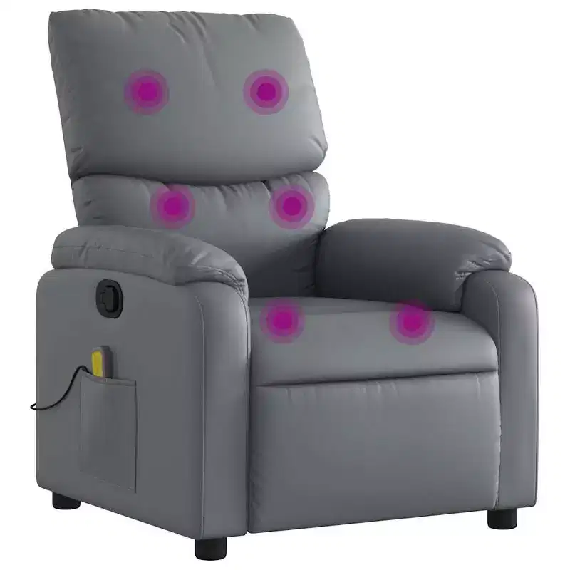Gray Leather Massage Recliner Chair – 6-Point Vibration, Adjustable Back & Footrest