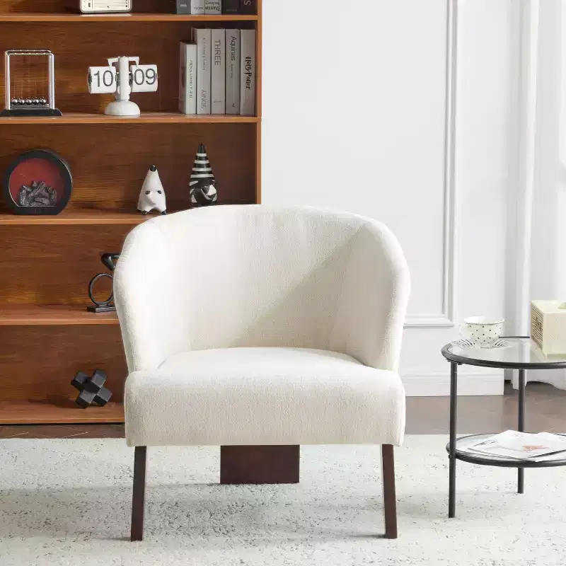 TUYOHW Modern Accent Chair with Barrel Backrest Upholstered Comfy Chair with 3 Solid Wood Legs Lounge Barrel Chairs for Living Room, Bedroom