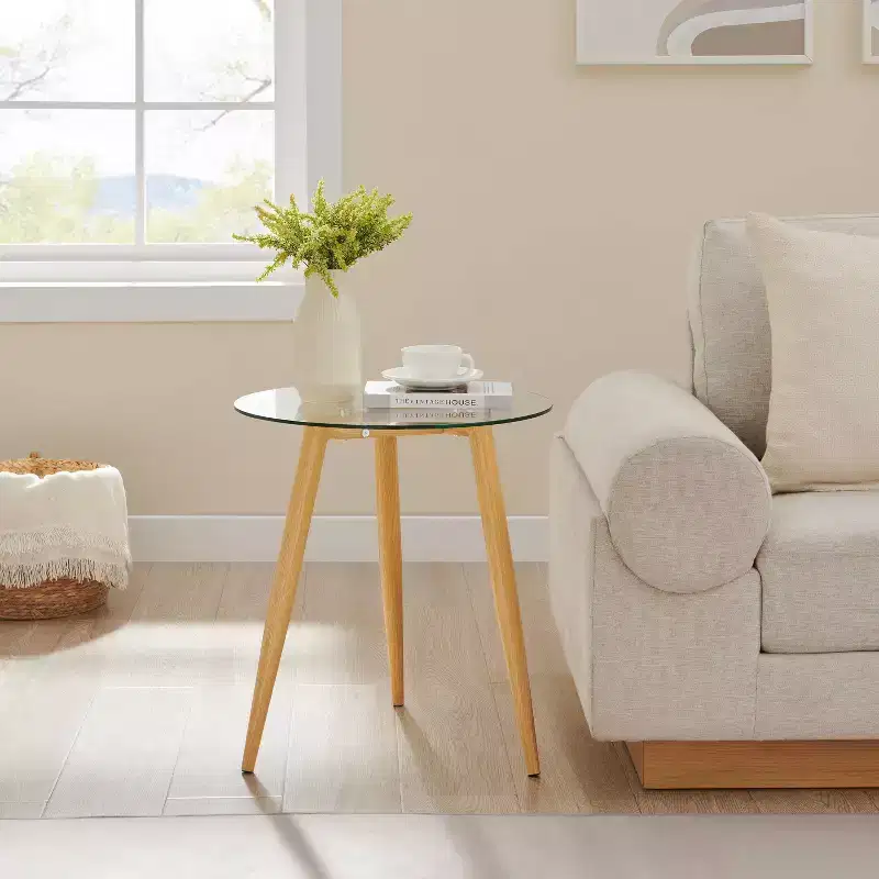 Van Beuren Round Mid-Century Modern Glass Top Side Table - Danya B.