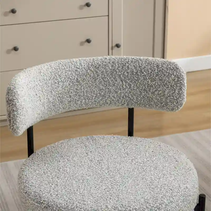 Modern Round Boucle Dining Chairs, Set Of 2