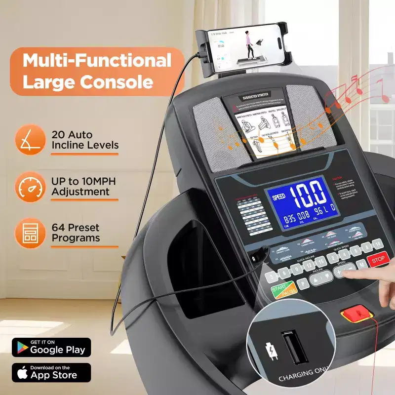 5HP Foldable Treadmill w/ 20% Auto Incline,400LB Treadmill for Home,Personalized App Control,71 Programs,12MPH Fast Speed for Varied Workout Intensity
