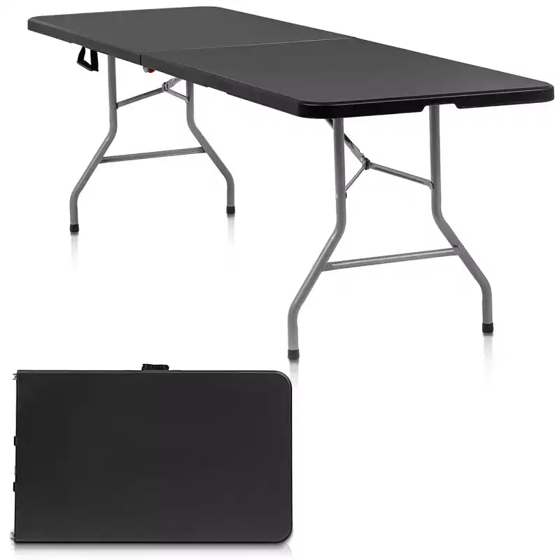 SUGIFT 8ft Folding Table Fold-in-Half Long Party Table Collapsible Portable Table with Heavy-Duty Design
