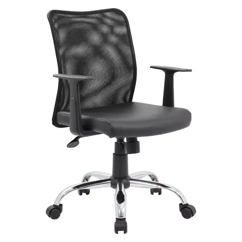 Fixed Arm Budget Mesh Task Chair Black - Boss Office Products: Chrome Base, Pneumatic Lift, Locking Tilt Control