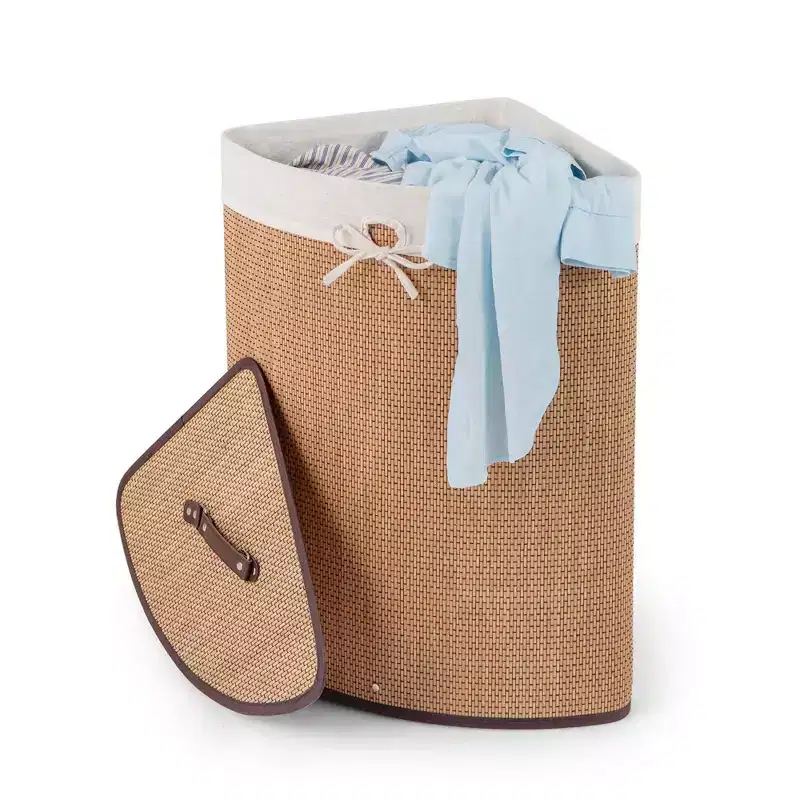 Corner Bamboo Hamper Laundry Basket Washing Cloth Bin Storage Bag Bamboo