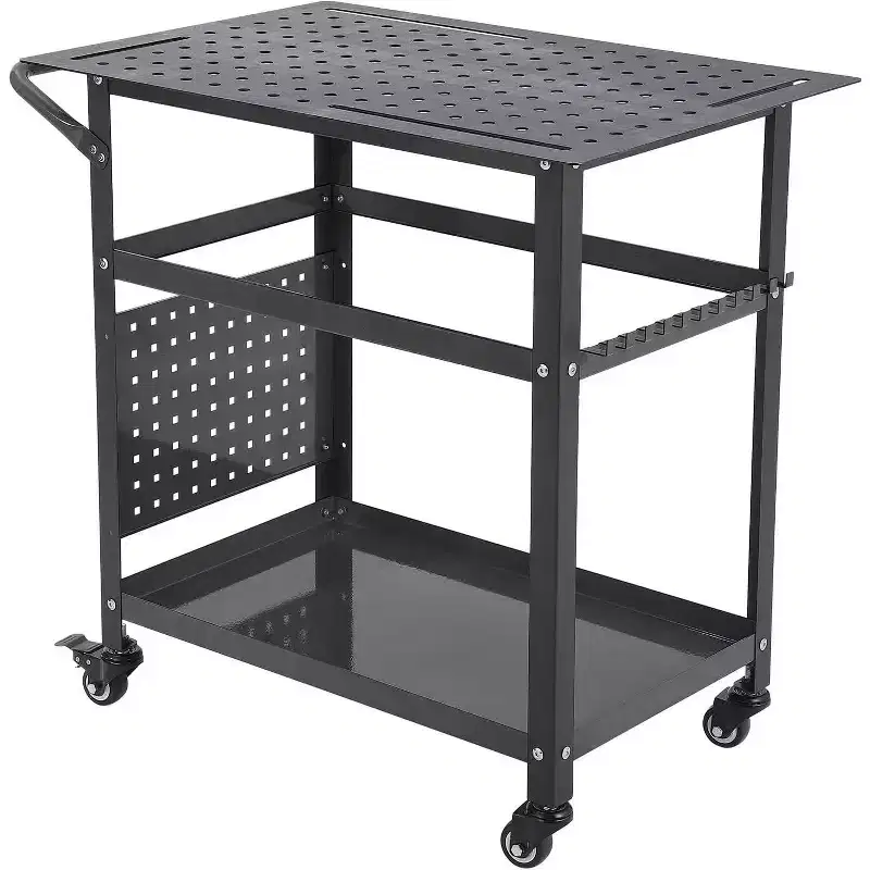 Portable Rolling Welding Table 36x24 Steel Top with Pegboard, 5/8-Inch Holes, Tool Slots, Storage Shelf, 1200LB Capacity, Orange