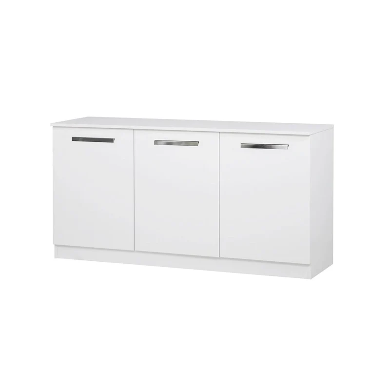 White Wood Grain 3-Door Contemporary Credenza File Cabinet