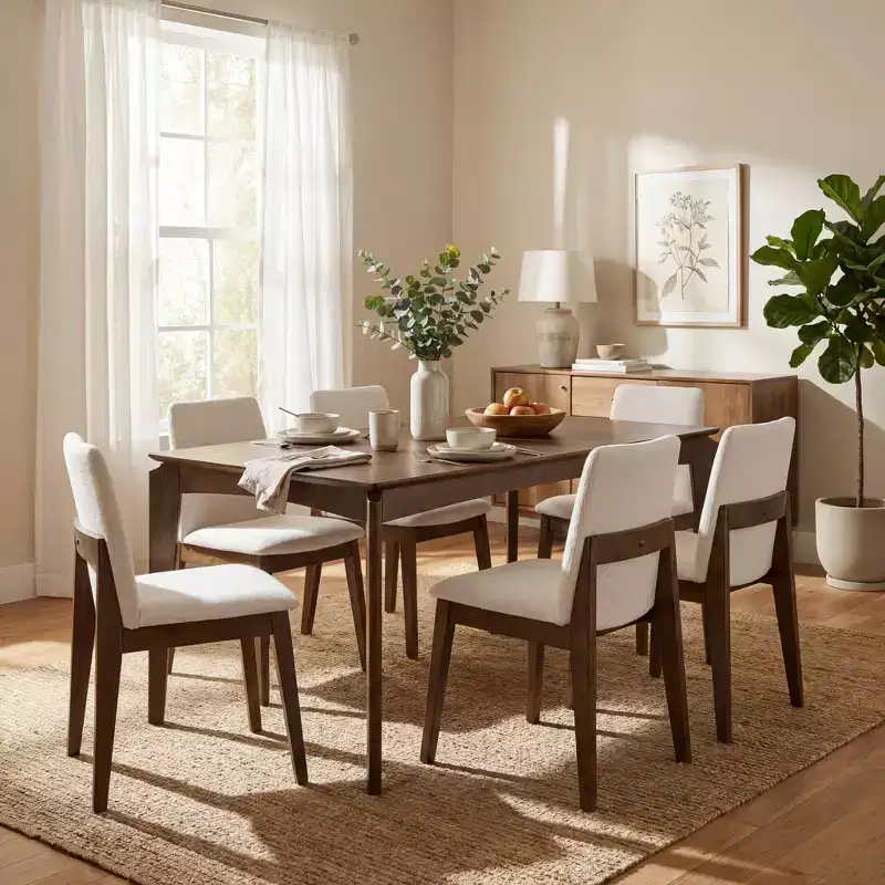 Christopher Knight Home Mireya 7 Piece Rustic Rubberwood Fabric Upholstered Dining Set