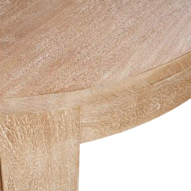 Milan Coffee Table, 32 Inch Round Top, Mango Wood with Sandblasted Natural Brown, Open Sled Base