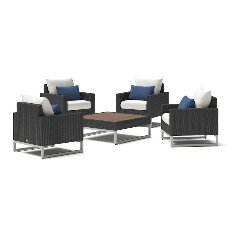 Milo Espresso 5 Piece Sunbrella Outdoor Patio Club Chair Conversation Set