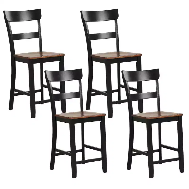 Costway Wooden Bar Stool Set of 4 Bar Chairs with LVL Rubber Wood Frame, Backrest, Footrest Black/White