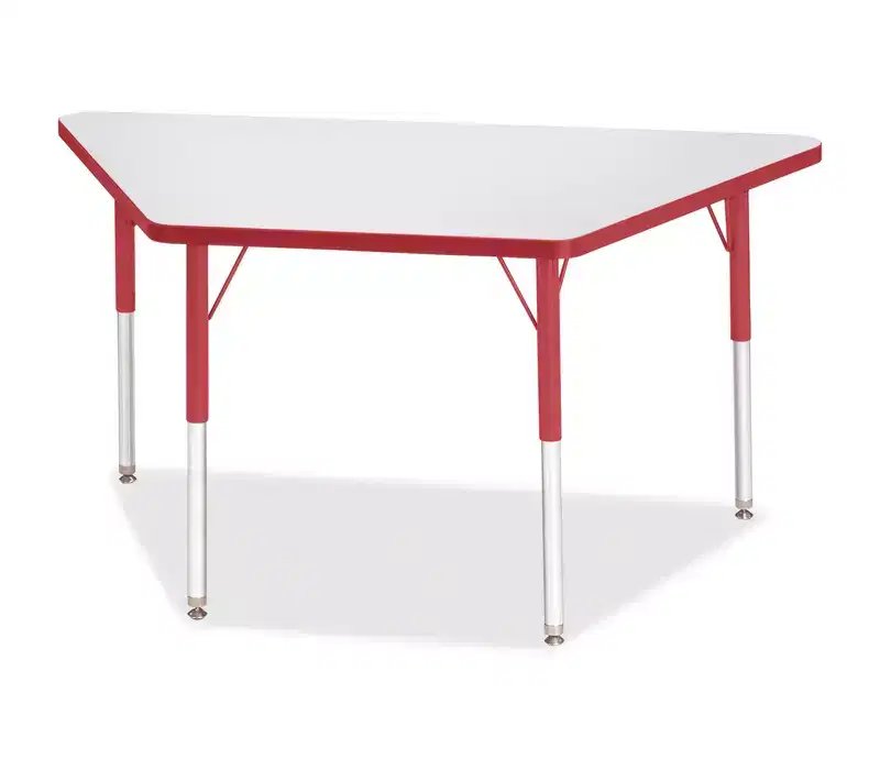 Jonti-Craft Berries Adult-Size Gray Laminate Trapezoid Table (24 x 48) in Red