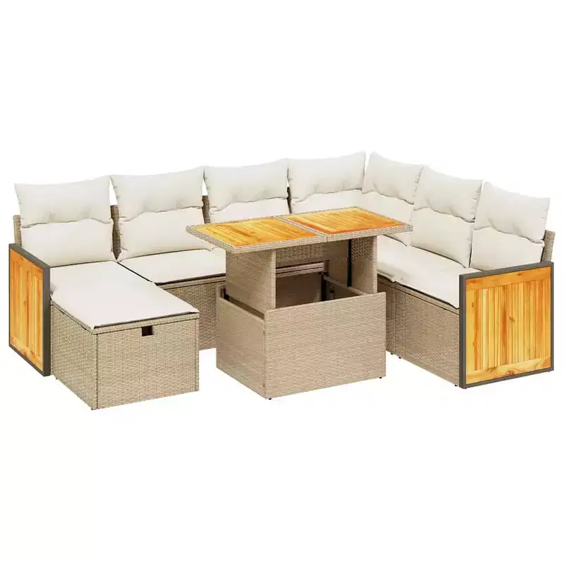 vidaXL 8 Piece Patio Sofa Set with Cushions, Poly Rattan Outdoor Modular Sectional, Adjustable Table