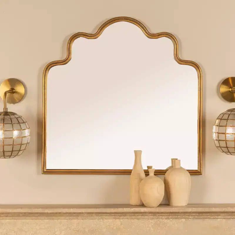 Metal Wavy Scalloped Arched Wall Mirror Gold 27.5