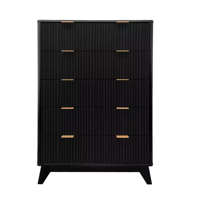 COZONY 5-Drawer Tall Dresser Waveform Fluted Wood Chest Modern Storage Drawers for Living Room Kids Bedroom Nursery