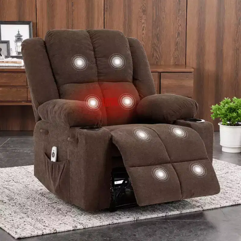 GustoWave Oversized Massage Recliner Chair with Heating for Adults, Fabric Manual Recliner Sofa with Side Pocket, Linen