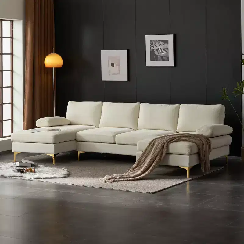 Karl Home |110 in. W Pillow Top Arm 3-Piece U-shaped Chenille Sectionals in Beige