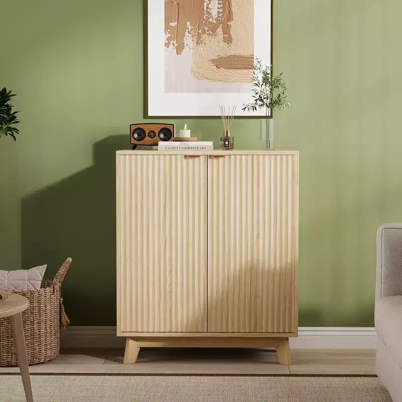34.49 in Sideboard Buffet Cabinet with Storage, Modern Fluted Accent Credenza with Doors & Adjustable Shelves, Wood Bar Console Table for Living Room