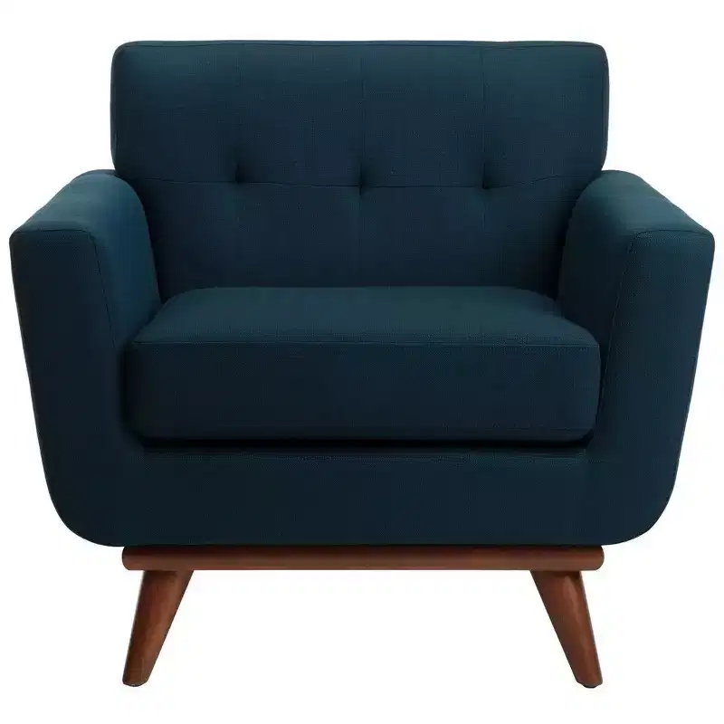 Linen Tufted Armchair, Polyester Upholstery, Wood Frame, 275 lb Cap, Slate Grey