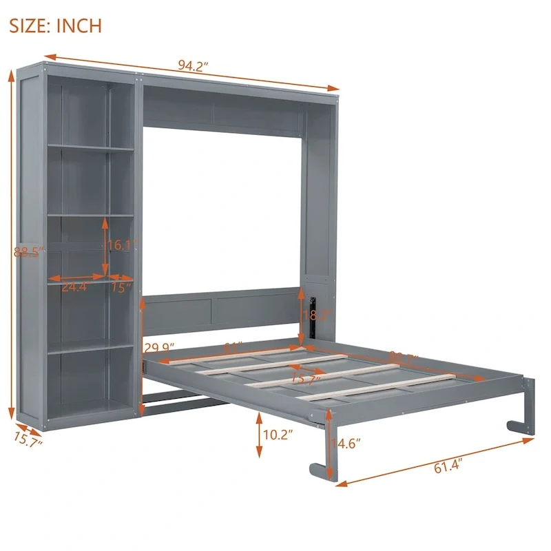Merax Murphy Bed Wall Bed with Shelves