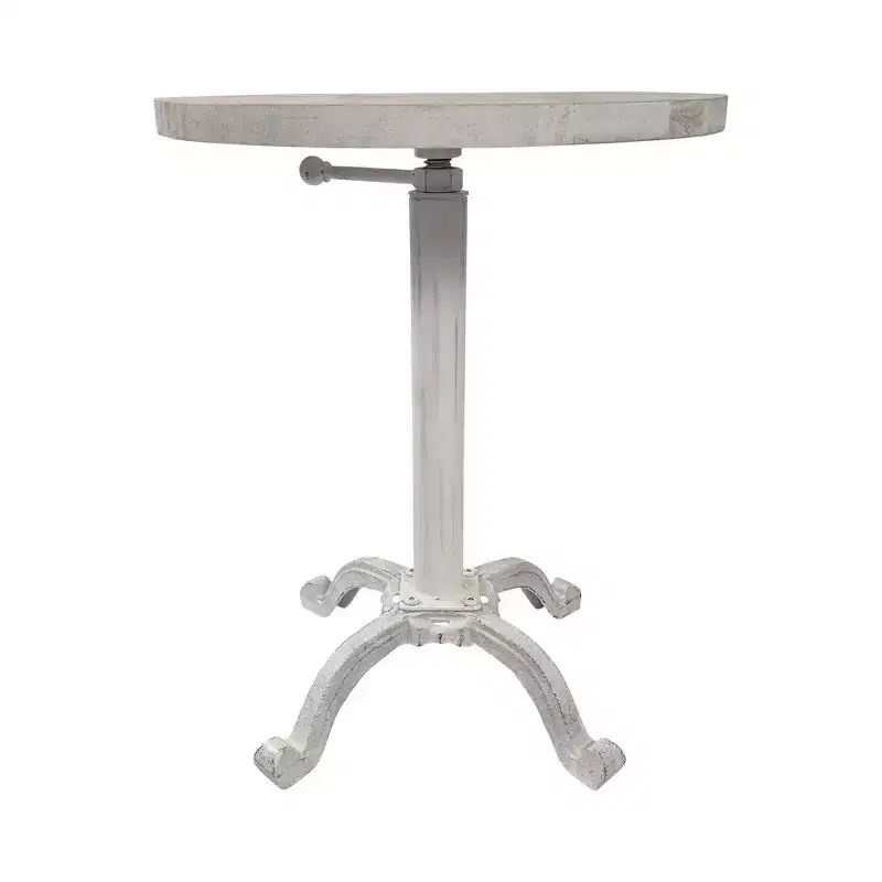 Adjustable Height Vintage Side Table, Mango Wood with Iron Base, Whitewash, 22