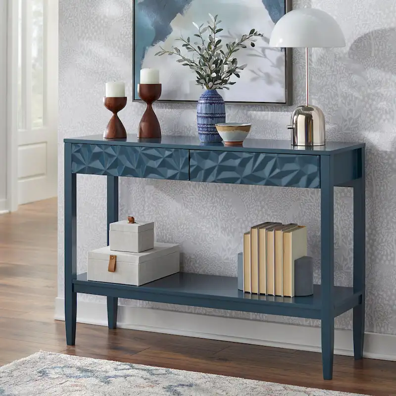 Sofa Table with Geometric Drawer Fronts and Lower Shelf