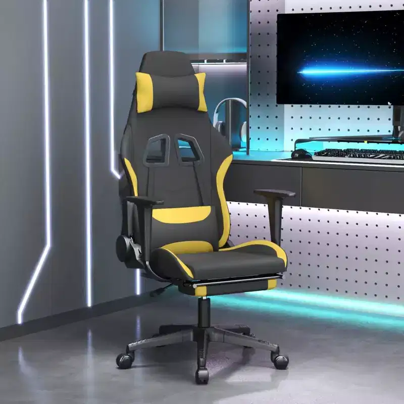 vidaXL Gaming Chair with Footrest, Black and Yellow, Fabric