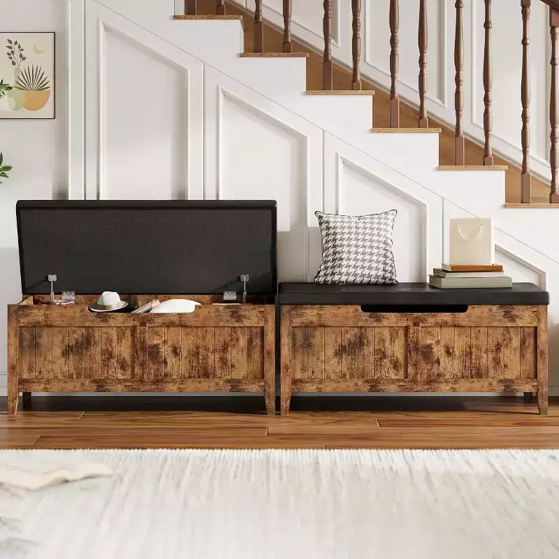39.4 Storage Benches Entryway Bench with Cushion, 2 Safety Hinges, Storage Trunk, Shoe Bench Storage Chest for Entryway, Living Room, Bedroom