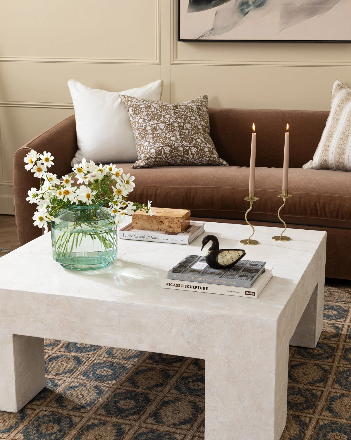 Sculptural Fiberglass Coffee Table with Architectural Form & Clean Lines for Living Room