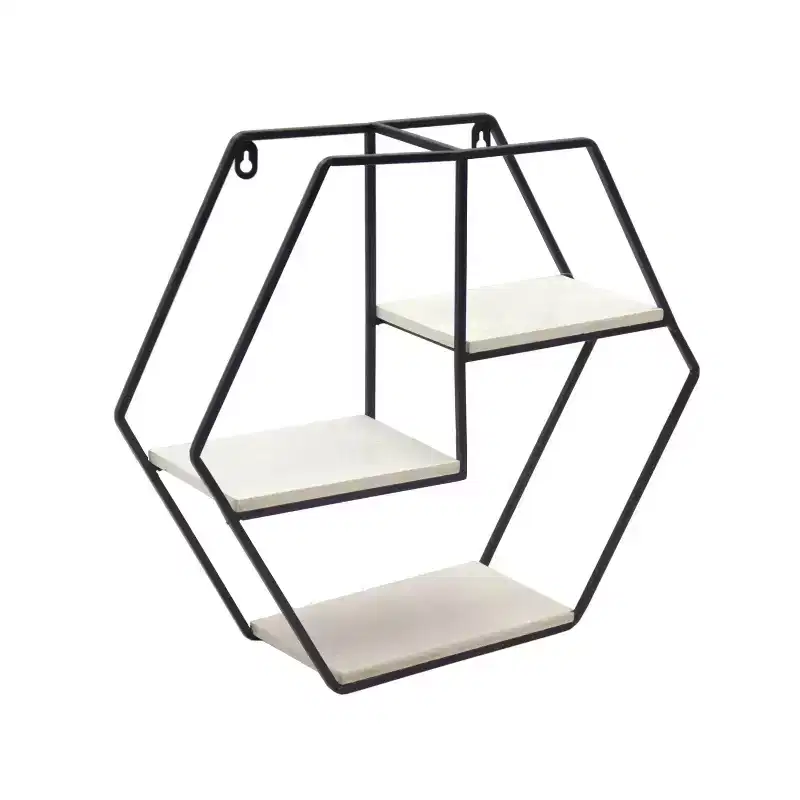 Slickblue Wall Mounted Shelf, Iron and Wood 3 Layer Storage Rack, Rustic Industrial Style, Medium, 17.5x15.4