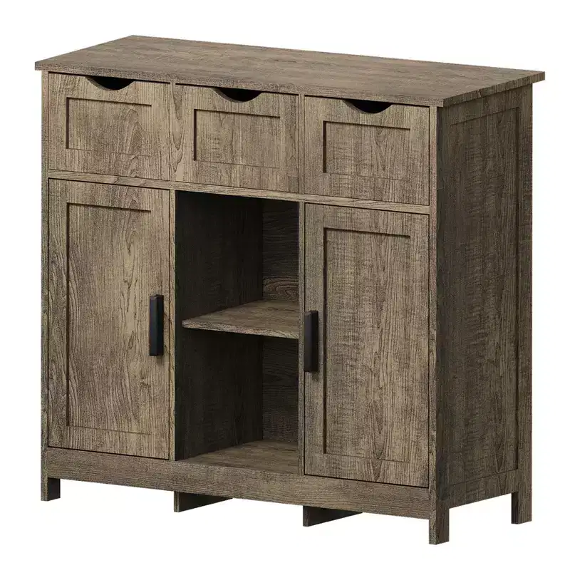 35 Sideboard Buffet Cabinet, Wooden Coffee Bar Cabinet with 3 Drawers, Accent Entryway Console Table