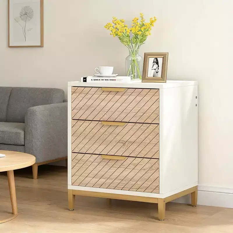 GDFStudio Ellery Modern 3 Drawers Nightstand with Metal Frame