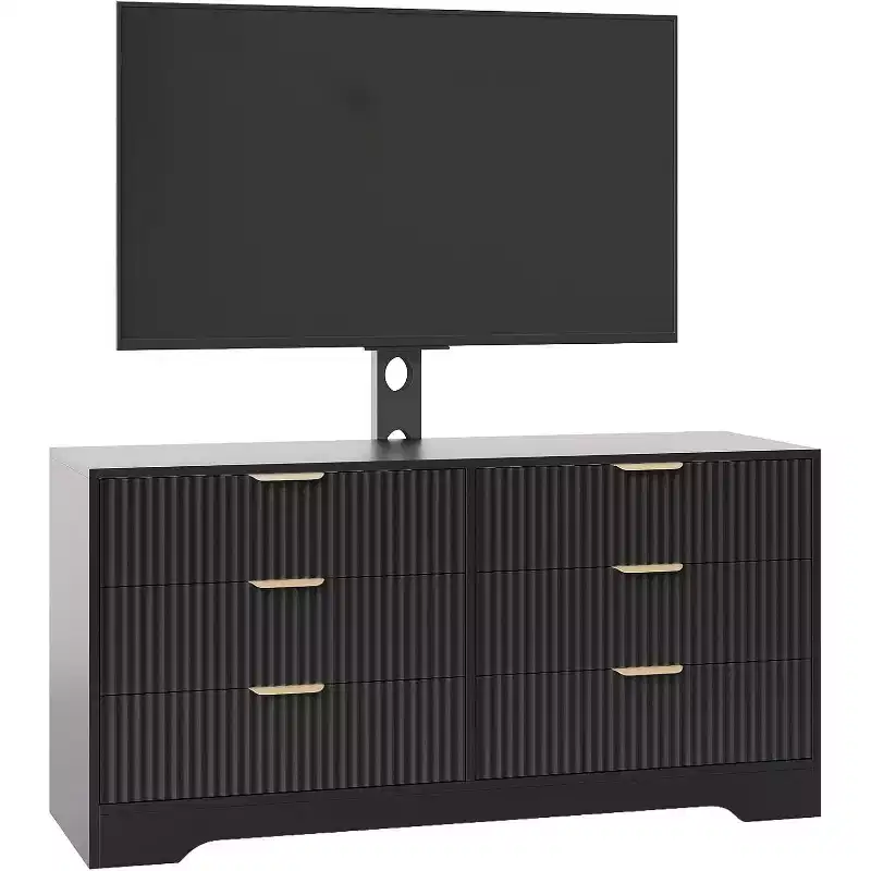 47 Fluted TV Stand - Wood Entertainment Center with 6 Drawers, Modern Media Console for 3285 Inch TVs Living Room Furniture