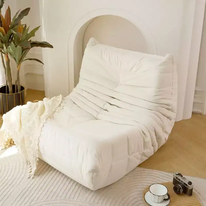 TUYOHW No Assembly Bean Bag Chair,Waterproof & Stain-Resistant Fabric Lounger,High-Density Memory Foam,Art Deco Style,Off-White