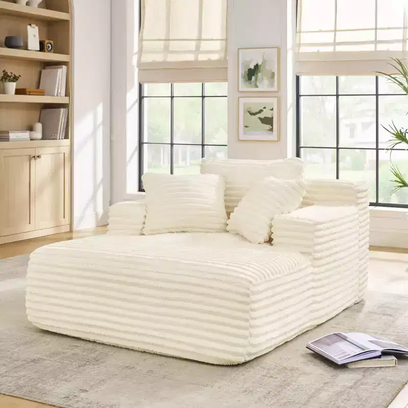 Modern Comfy Chaise Lounge Sleeper Sofa Bed with Pillows,Corduroy Upholstered Deep Seat Futon Sofa Couch for Living Room