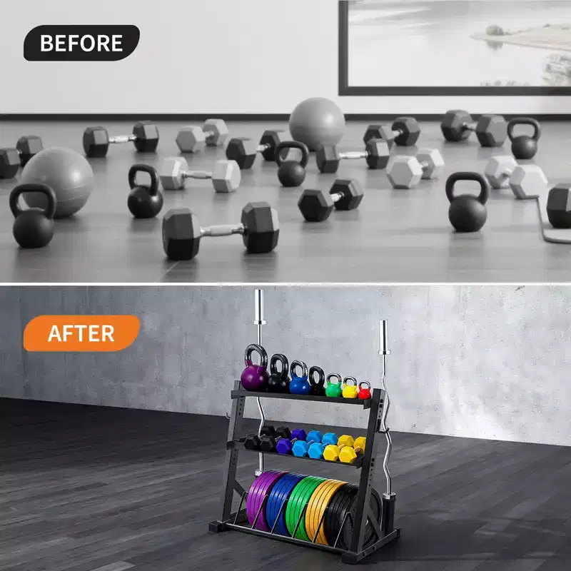 3 Tier Barbell Storage Racks, 1000 LBS Capacity Adjustable Weight Rack for Dumbbell, Kettlebell, Barbell Bar(Q235 Carbon Steel)