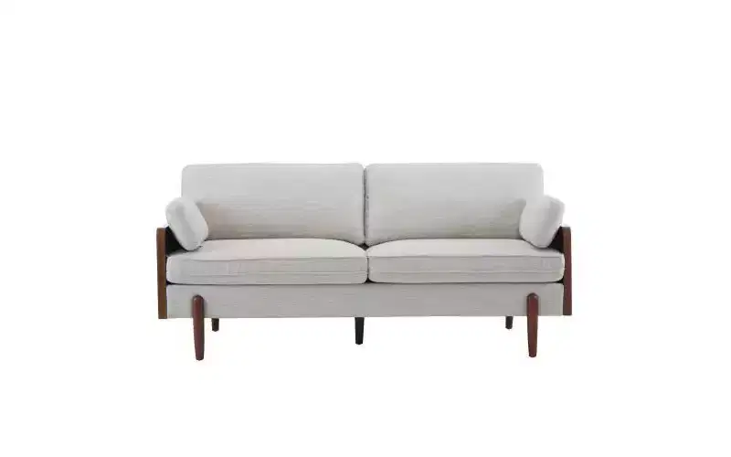 Christopher Knight Home Ella Modern Upholstered 71.75 Wood Frame 3 Seater Sofa with Accent Pillows Beige