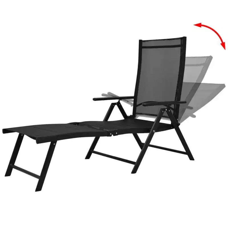 vidaXL Sun Lounger Black Aluminum Large Foldable Folding Sun Lounger