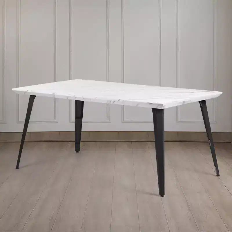 Dining Table for 4-6 Person with Sturdy Thickened Faux Marble Print Tabletop and Metal Steel Legs, White
