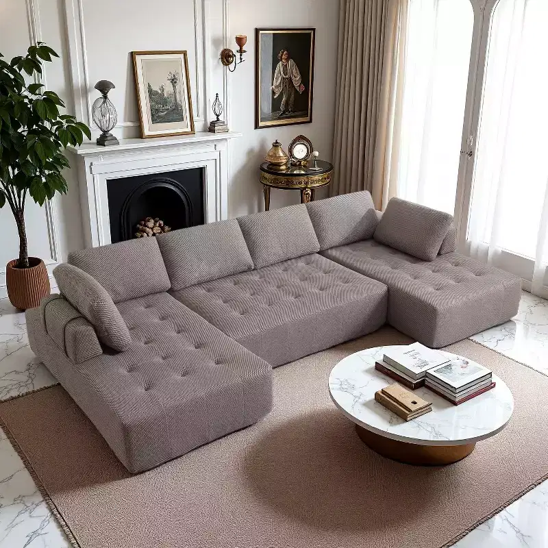 GDFStudio Belor 138.5 Transitional 6-Seater U-shaped Mesh Upholstered Modular Sofa