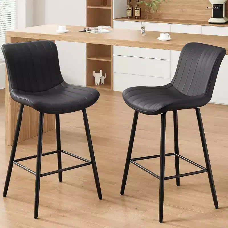 Brown Leather Counter Height Bar Stools Set of 2 Modern Counter Stools for Dining Room Kitchen Islands