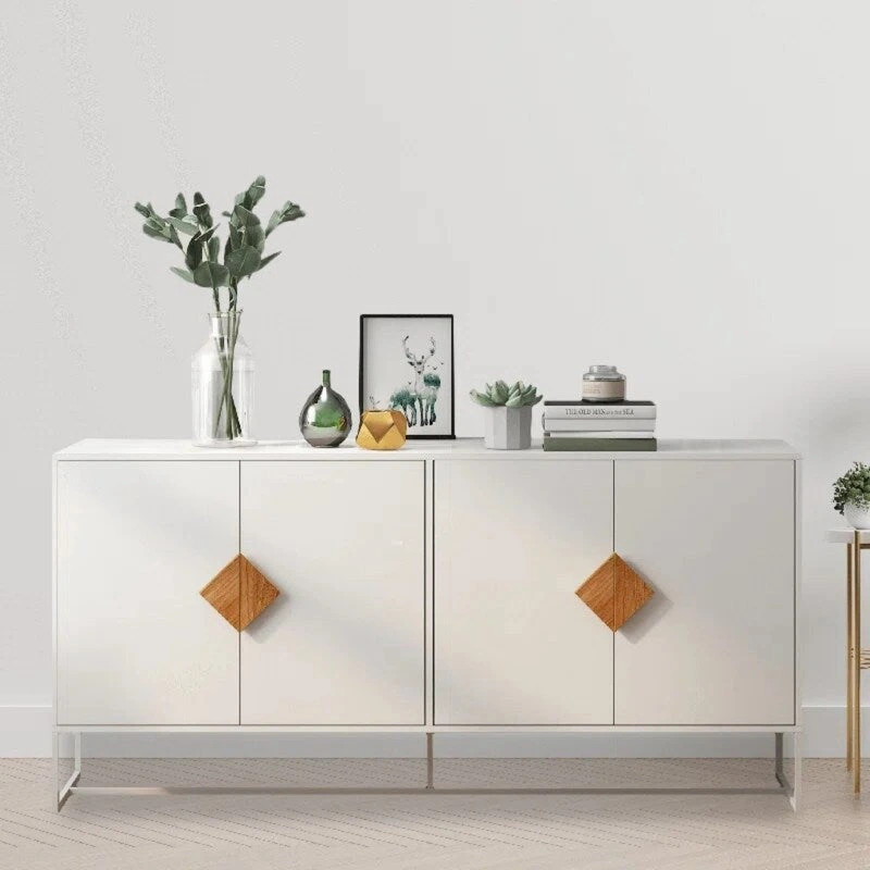 White Sideboard with 4 Doors Televison Table Entryway Cupboard Furniture, Storage Cabinet for Kitchen Buffet